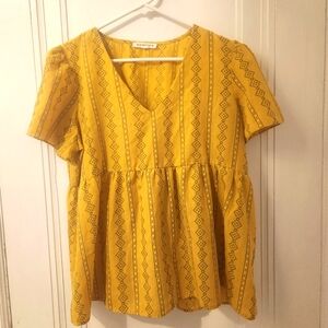Mustard yellow patterned peplum blouse, size large
